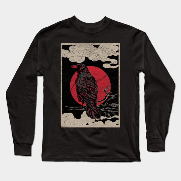 Norse Raven Red Moon Gothic Dark Night Pagan Occult Tattoo Long Sleeve T-Shirt by Blink_Imprints10